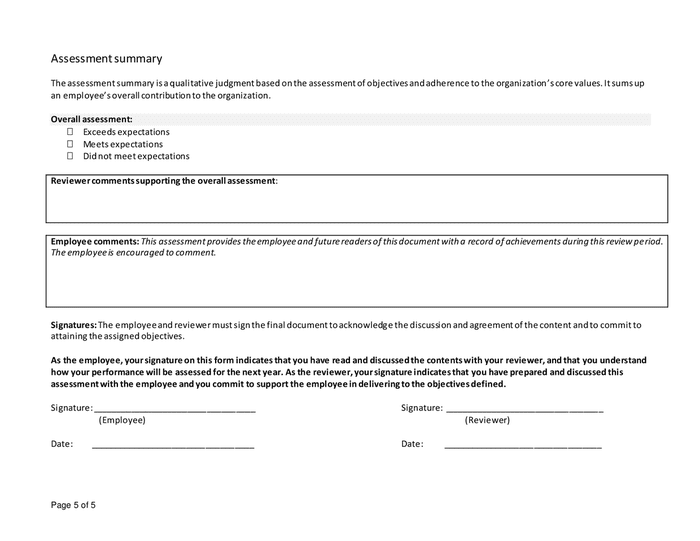 Performance review template in Word and Pdf formats - page 5 of 5