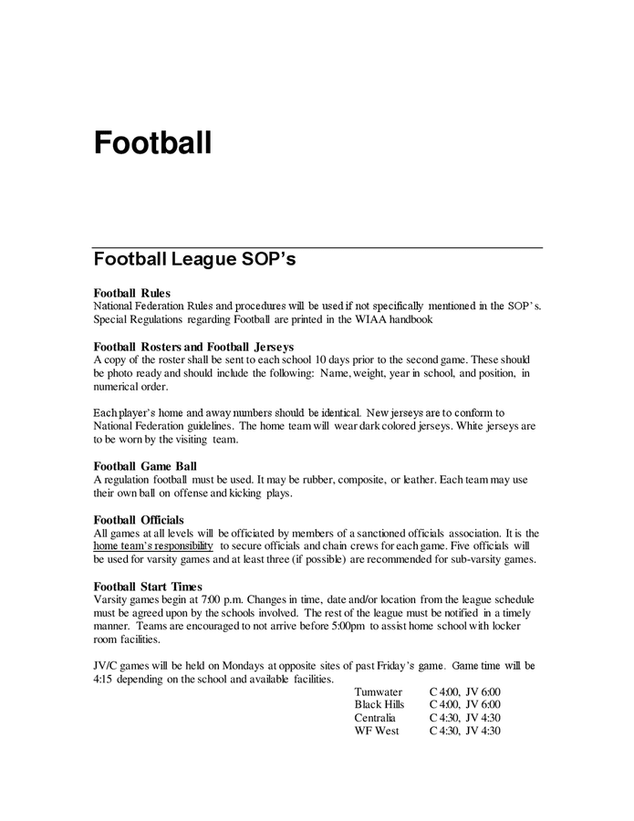 Football league SOP's in Word and Pdf formats