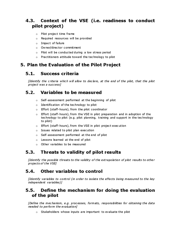 Project pilot plan template in Word and Pdf formats page 5 of 6