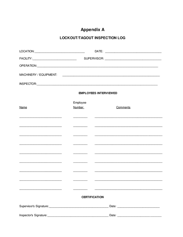 Sample Lockout/tagout Procedure Form In Word And Pdf Formats - Page 9 Of 13