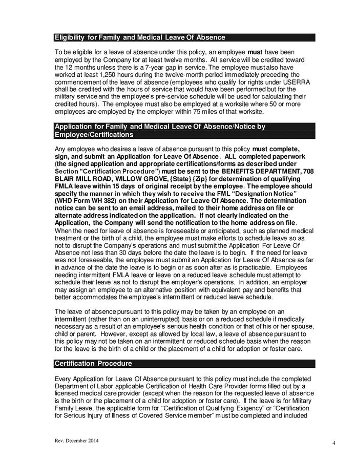 FMLA leave policy in Word and Pdf formats - page 4 of 7