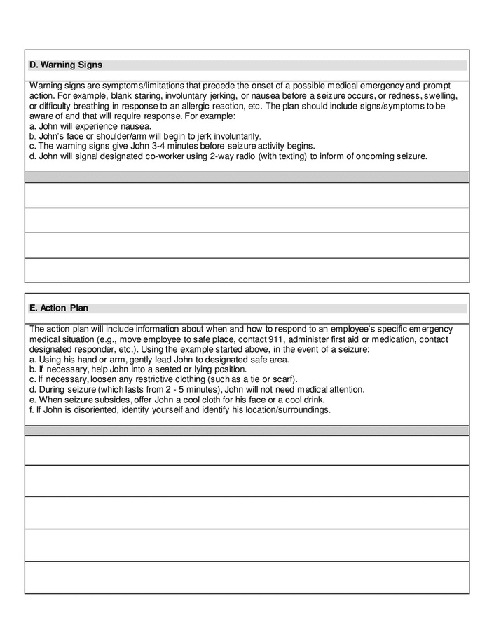 Employee medical emergency plan of action in Word and Pdf formats ...