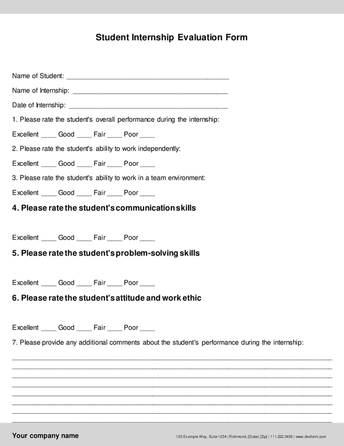 Student Internship Evaluation Form In Word And Pdf Formats   Student Internship Evaluation Form 1 1 