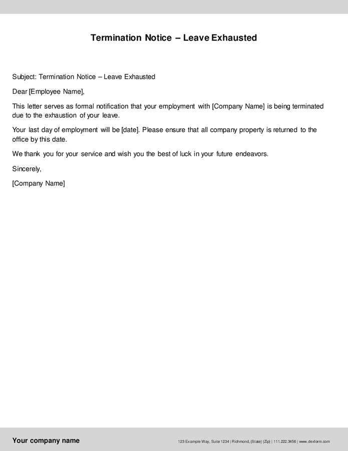 Termination notice leave exhausted in Word and Pdf formats