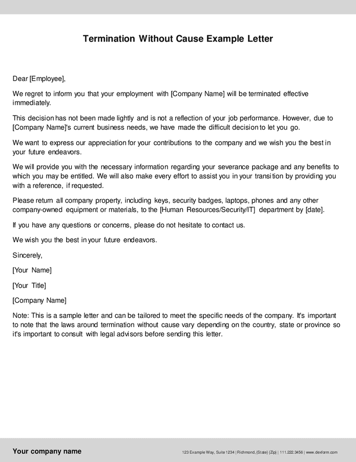 Termination Without Cause Example Letter In Word And Pdf Formats