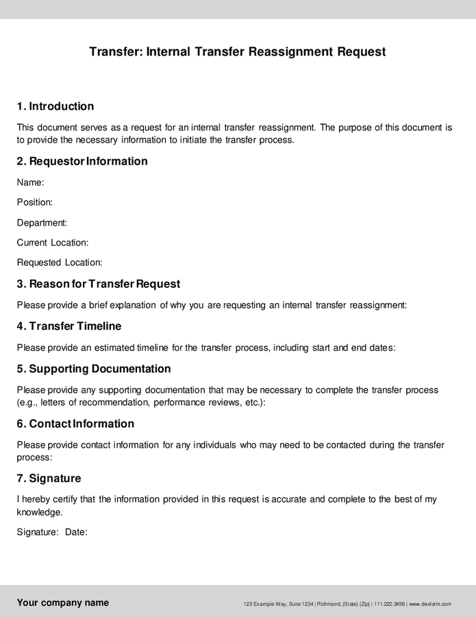 Internal Transfer Reassignment Request In Word And Pdf Formats 8520