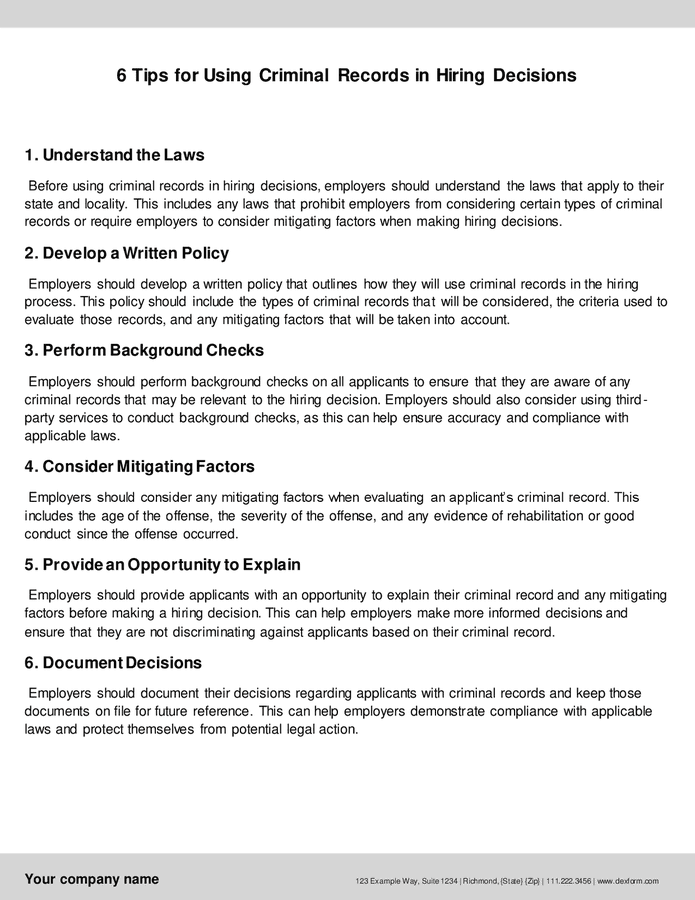 6 tips for using criminal records in hiring decisions in Word and Pdf ...