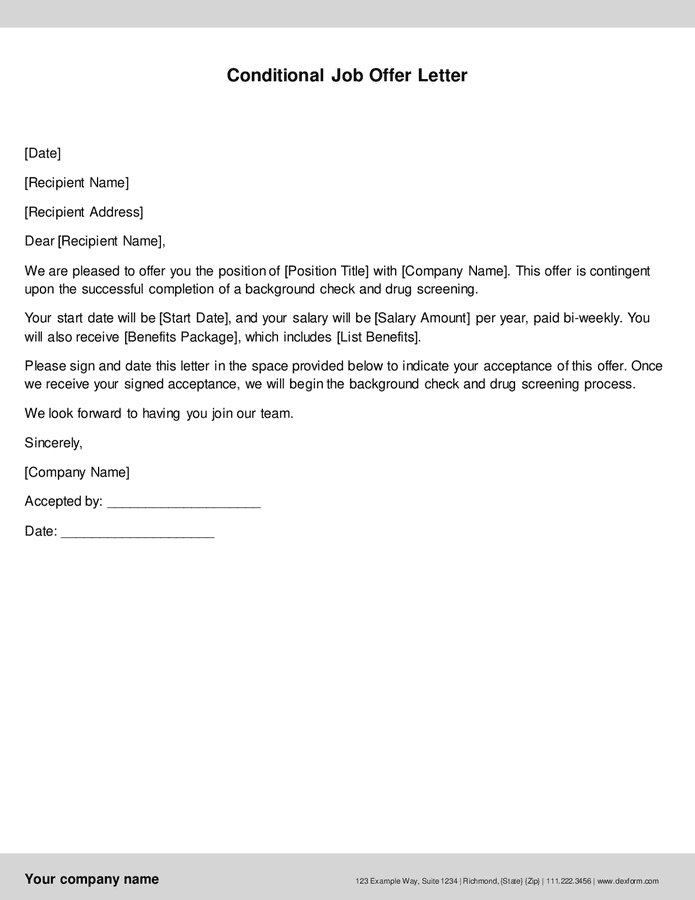 Conditional Job Offer Letter In Word And Pdf Formats