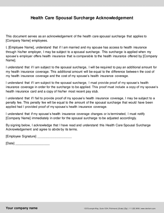 Health Care Spousal Surcharge Acknowledgement In Word And Pdf Formats health-care-spousal-surcharge-acknowledgement-in-word-and-pdf-formats