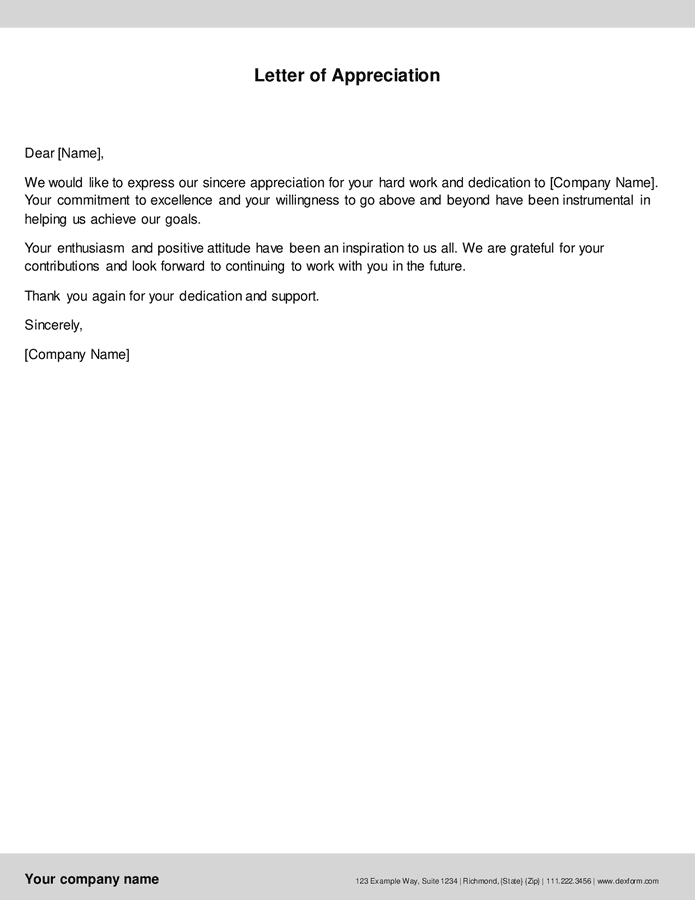 Letter Of Appreciation In Word And Pdf Formats
