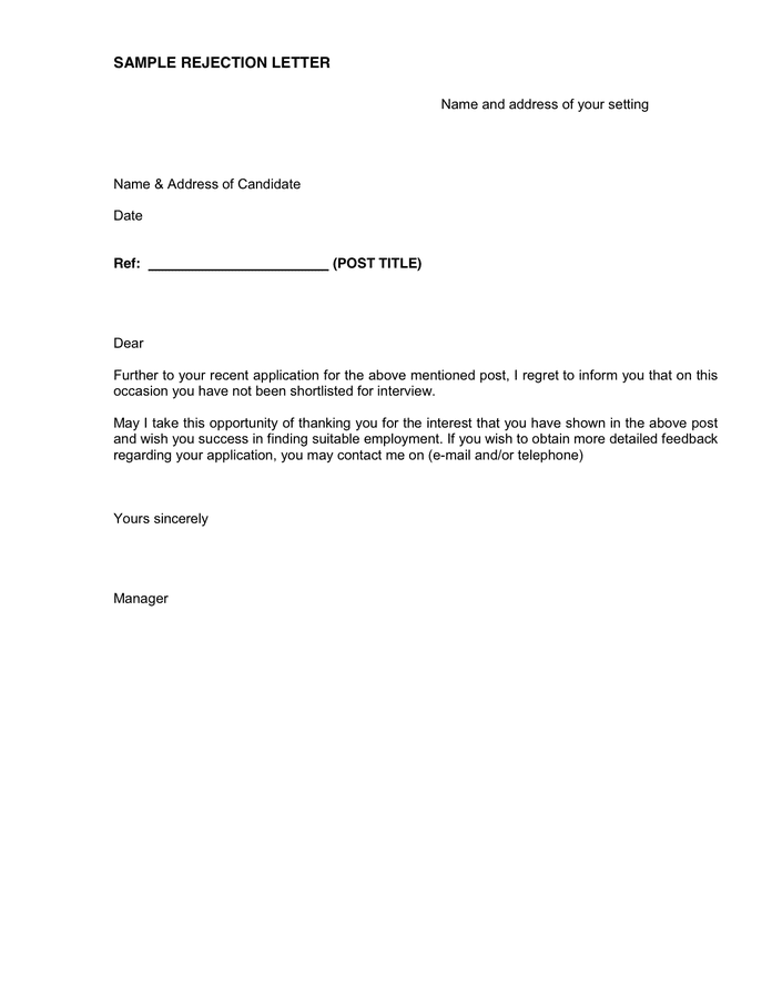 rejection letter in Word and Pdf formats