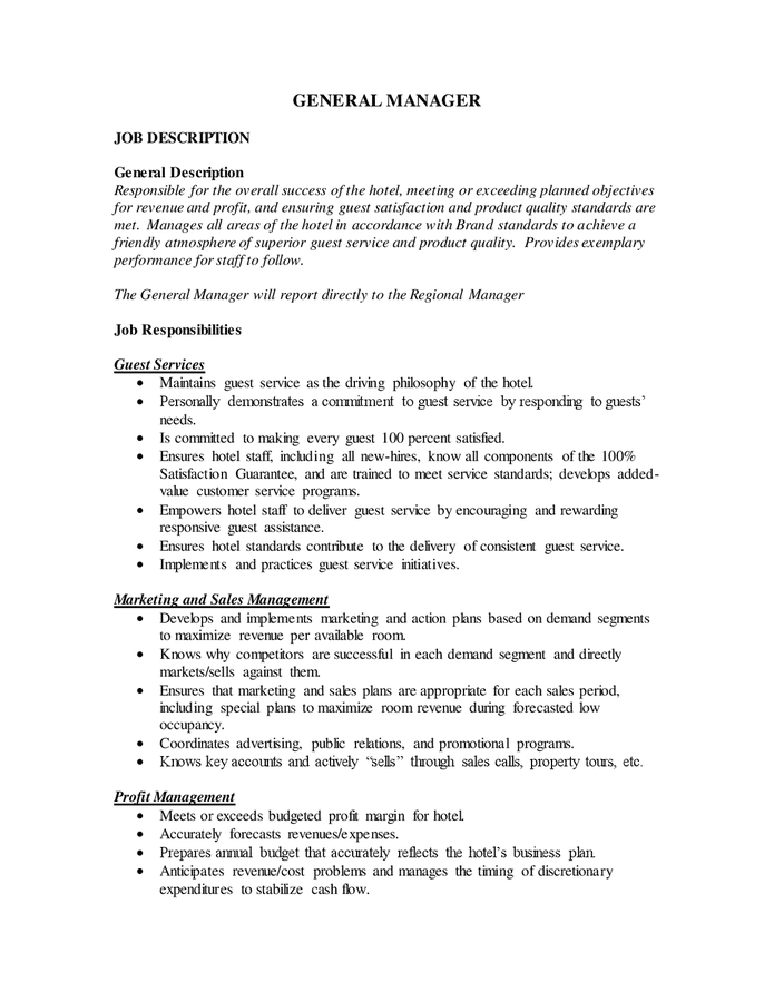 Insurance General Manager Job Description