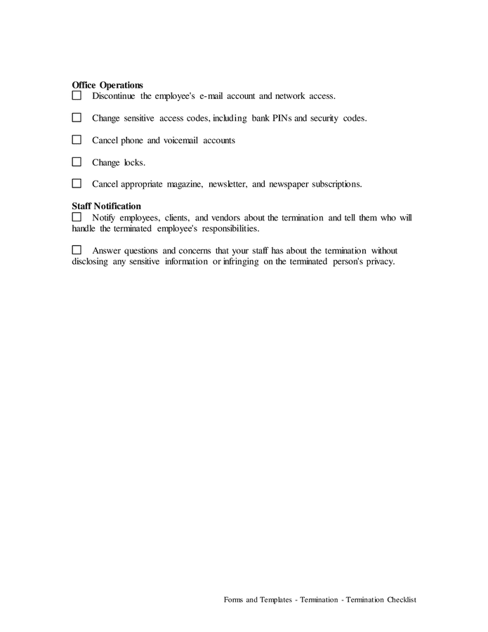 Termination Checklist In Word And Pdf Formats - Page 3 Of 3