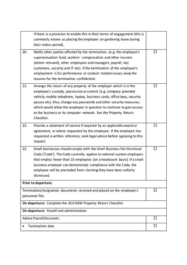 Termination checklist in Word and Pdf formats - page 3 of 4