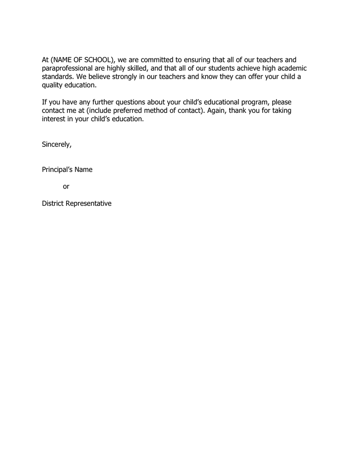 Response Letter to Parents in Word and Pdf formats - page 2 of 2