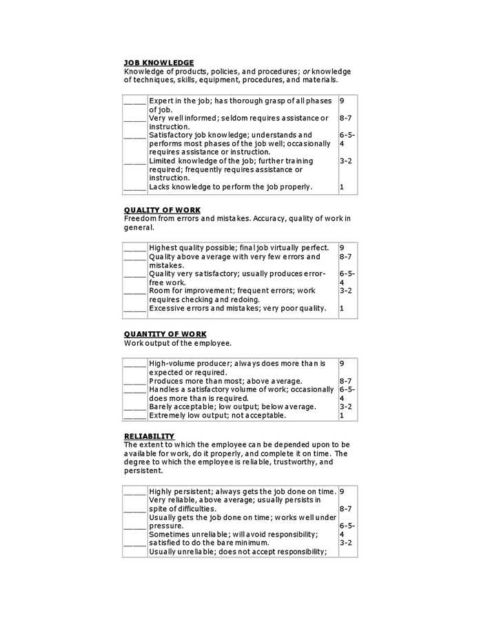 Performance review and development template in Word and Pdf formats ...