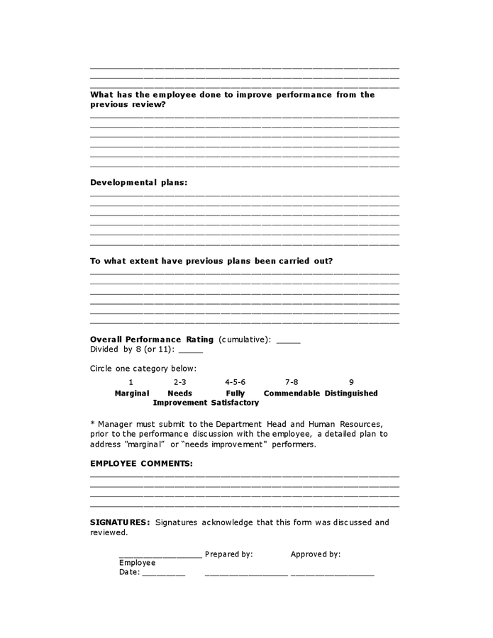 Performance review and development template in Word and Pdf formats ...