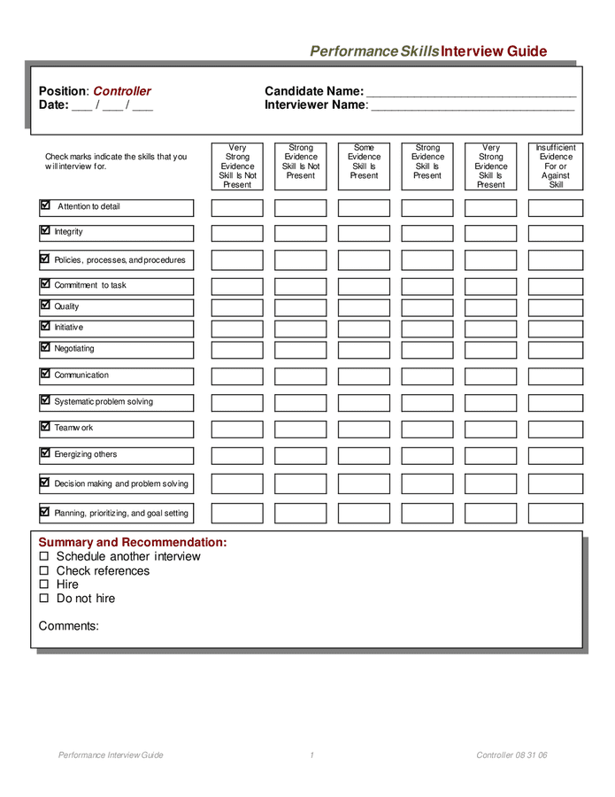 Performance skills interview guide in Word and Pdf formats