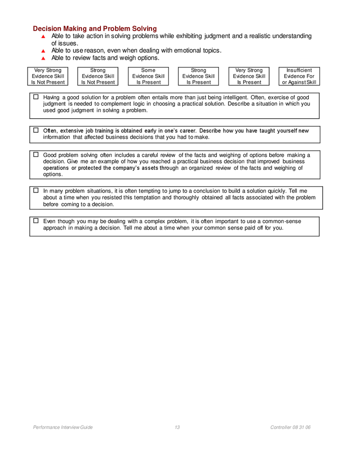 Performance skills interview guide in Word and Pdf formats - page 13 of 14