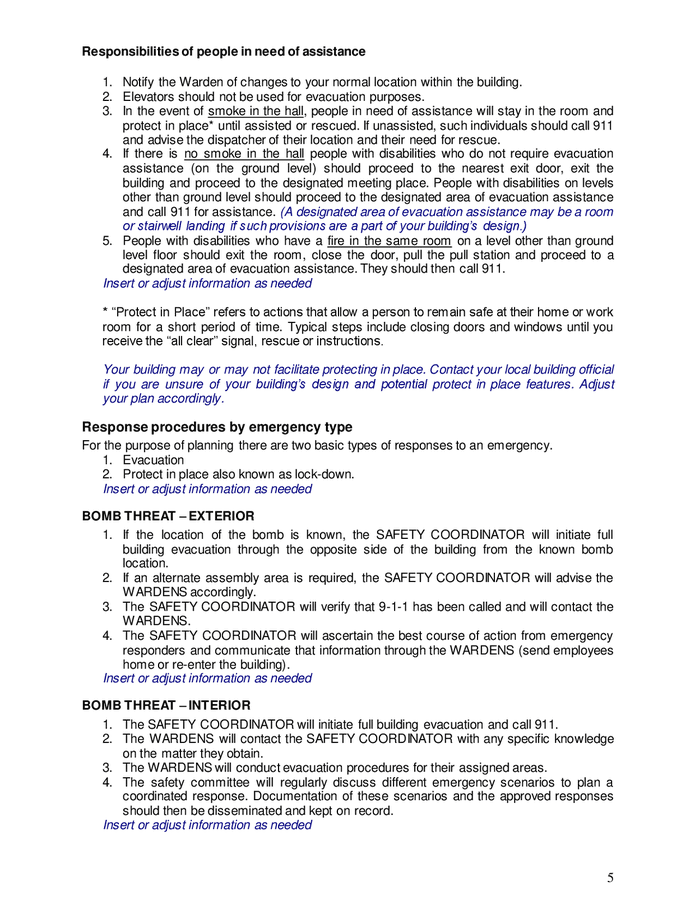 Emergency response plan template in Word and Pdf formats page 5 of 20