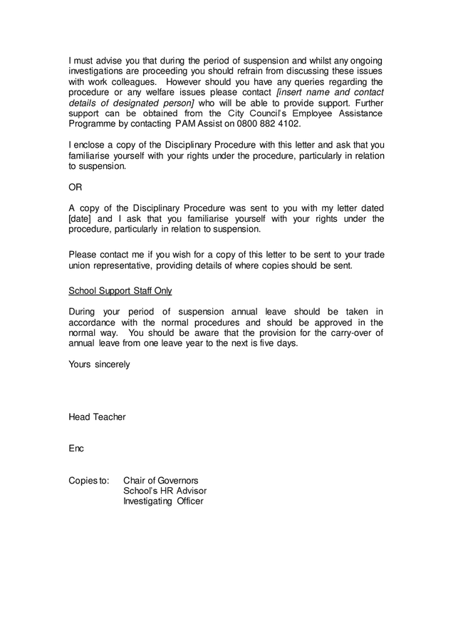 Suspension from work on full pay confirmation letter in Word and Pdf