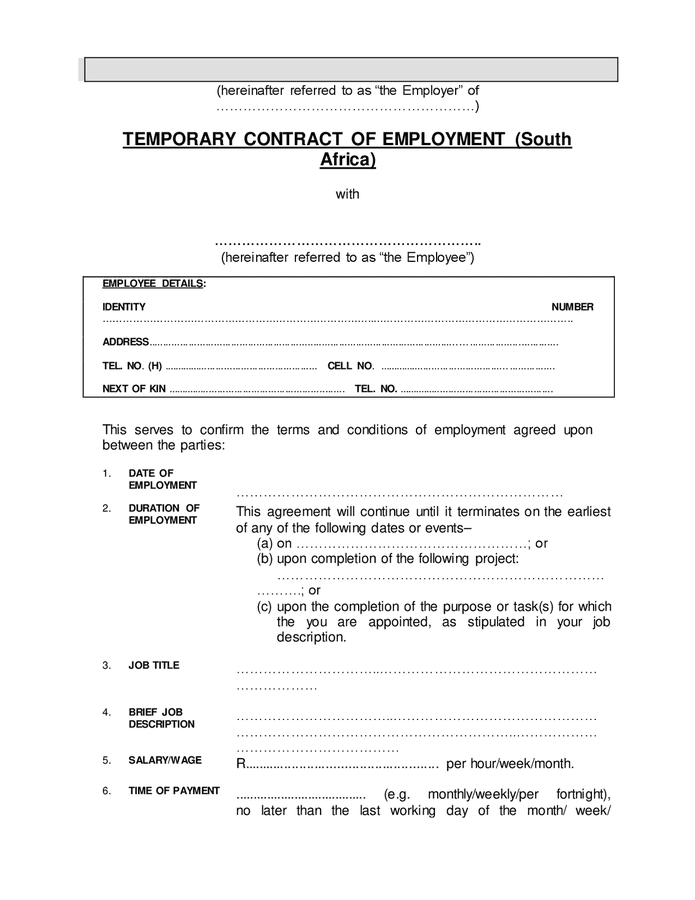 Employment Contract Template - download free documents for PDF, Word ...