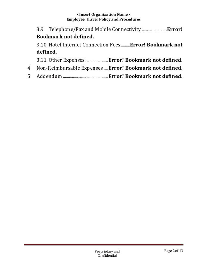 Employee travel policy and procedures in Word and Pdf formats page 2