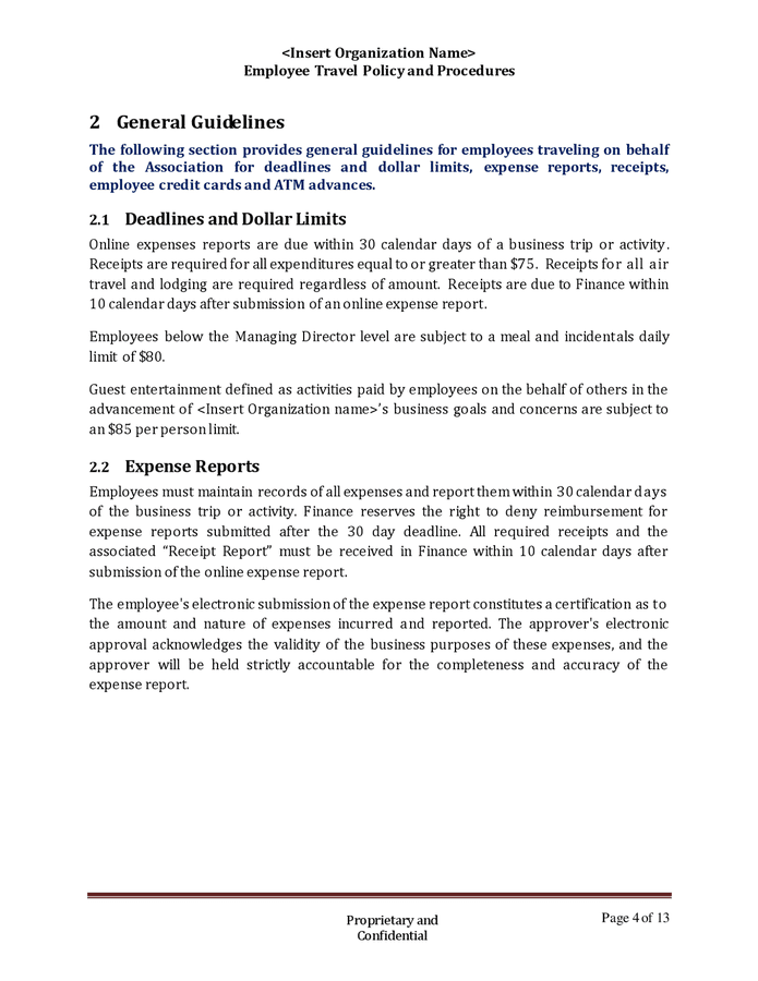 Employee travel policy and procedures in Word and Pdf formats - page 4 ...