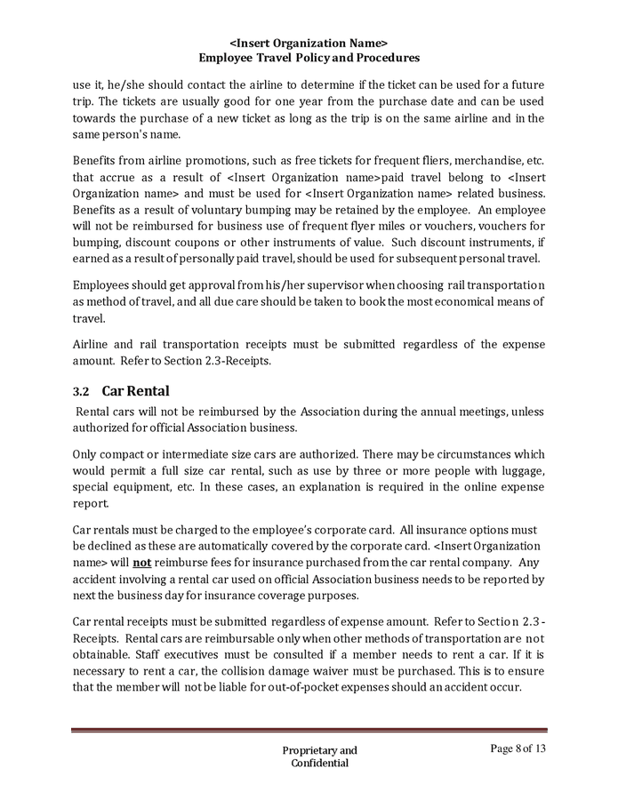 Employee travel policy and procedures in Word and Pdf formats page 8