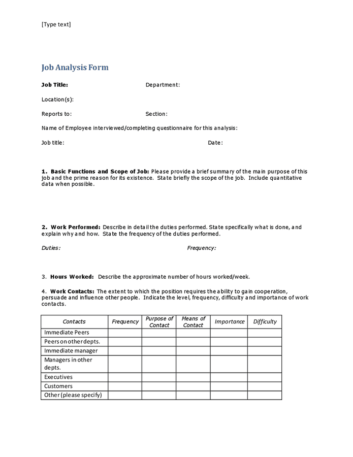 Job analysis form in Word and Pdf formats page 2 of 5