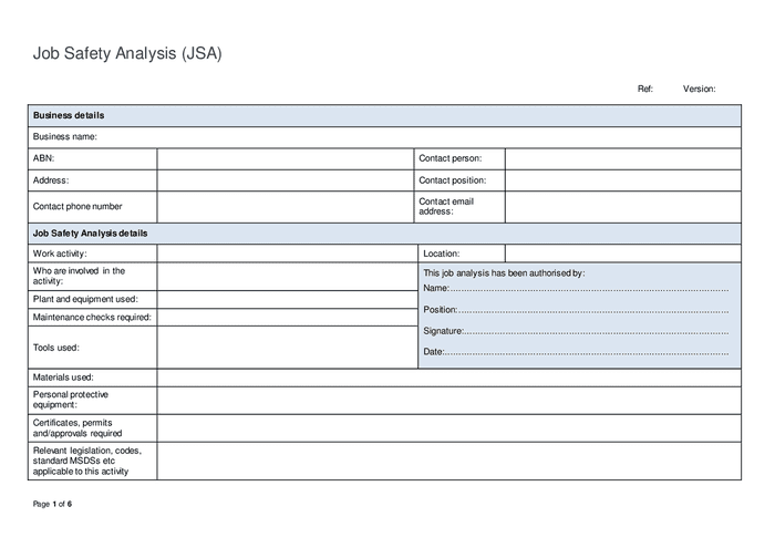 Job Safety Analysis JSA Template In Word And Pdf Formats