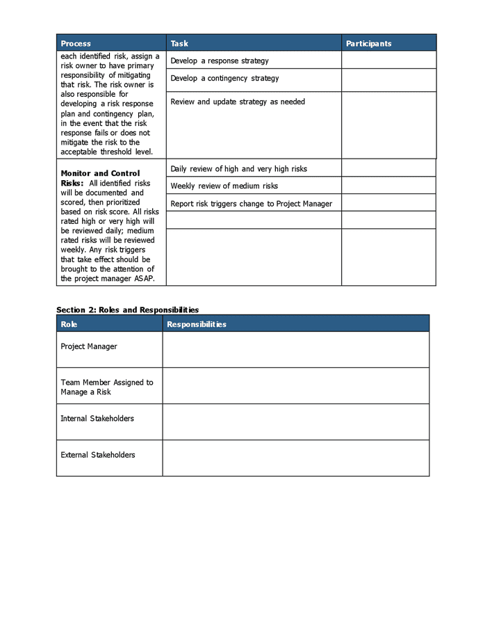 Risk management plan template in Word and Pdf formats - page 2 of 6