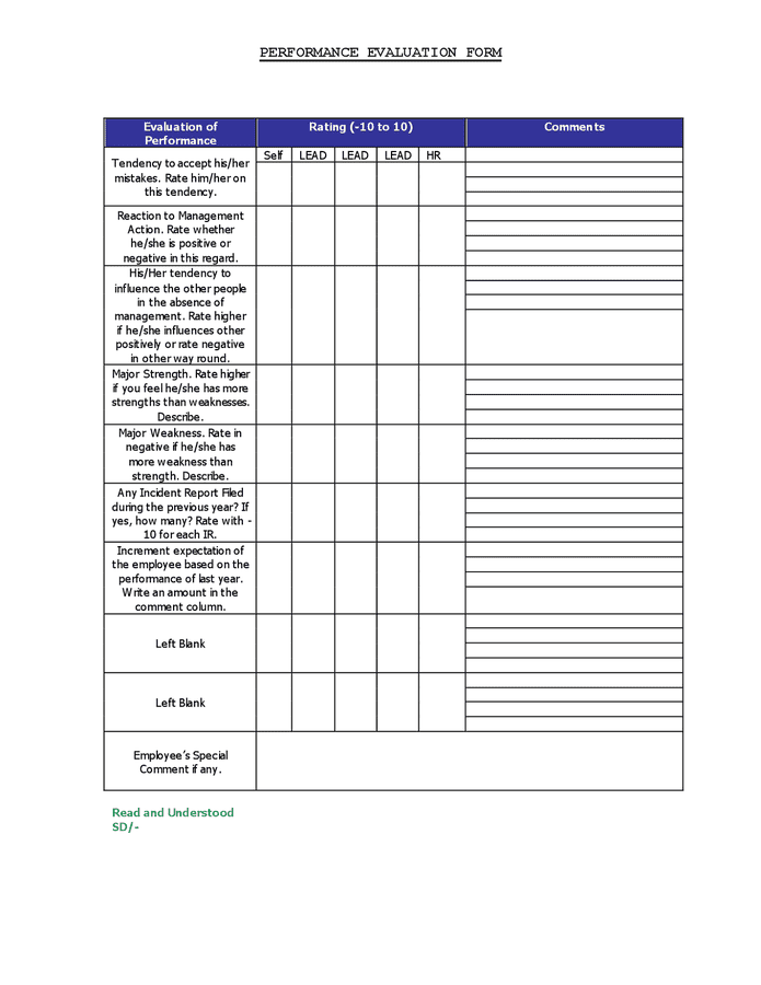 Performance evaluation form in Word and Pdf formats - page 2 of 3