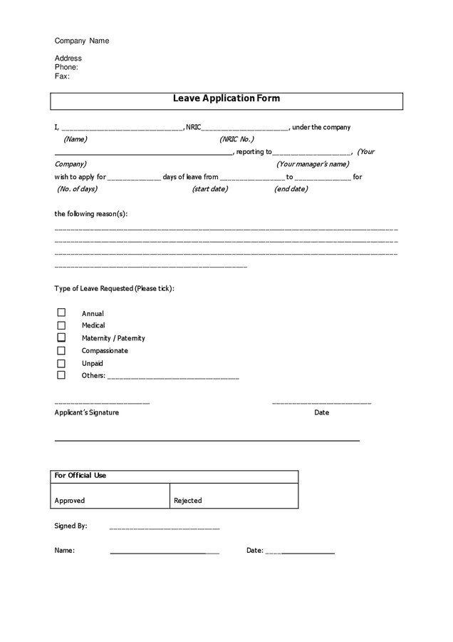 Leave Application Form In Word And Pdf Formats 6835