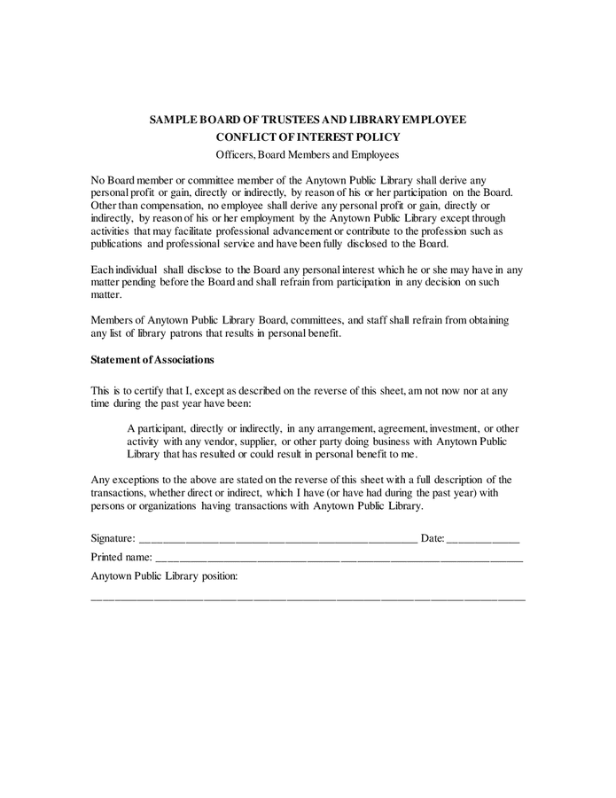 Conflict of Interest Policies download free documents for PDF, Word and Excel
