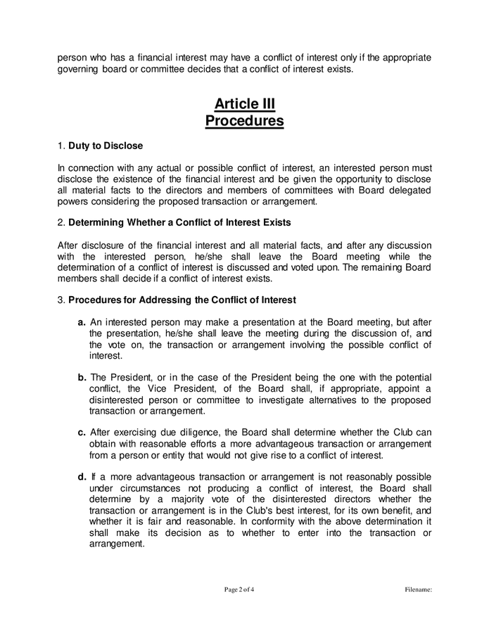 Conflict of interest policy (rugby club) in Word and Pdf formats - page ...