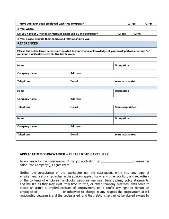 Application for employment in Word and Pdf formats - page 4 of 5