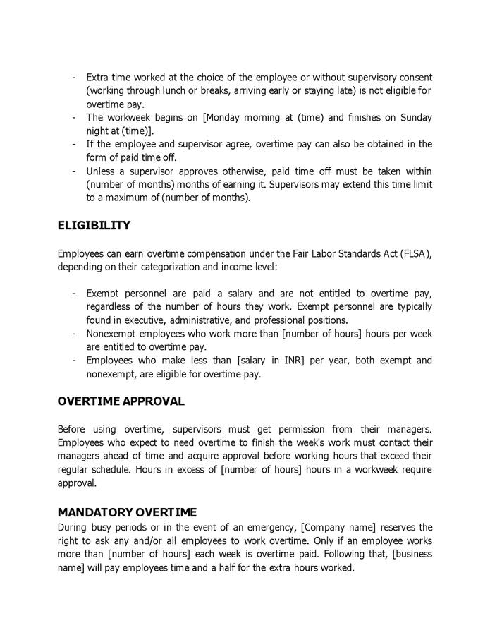 Company's overtime policy in Word and Pdf formats page 2 of 5