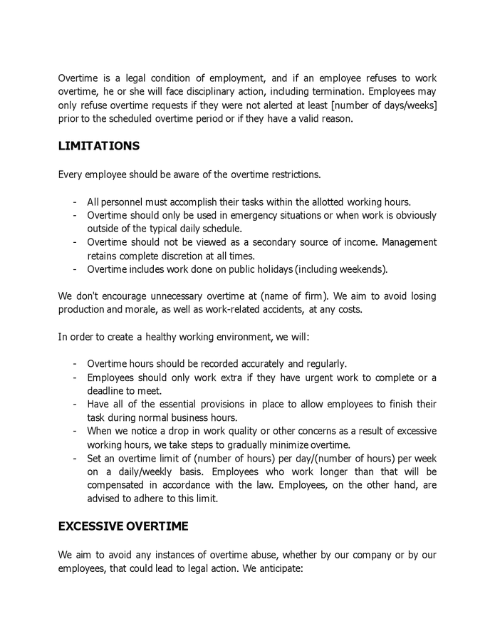 Company's overtime policy in Word and Pdf formats page 3 of 5