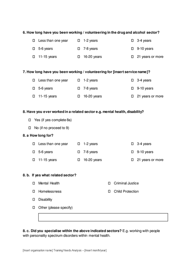 Training needs analysis form in Word and Pdf formats - page 3 of 7