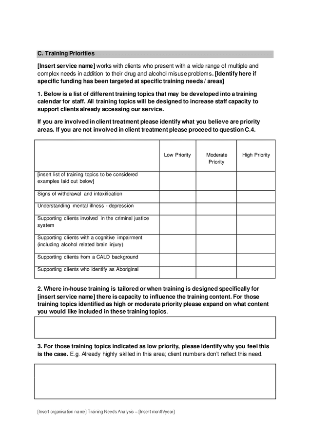 Training needs analysis form in Word and Pdf formats - page 6 of 7