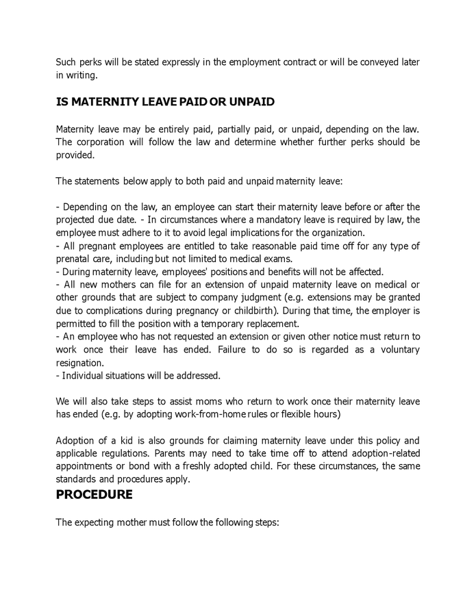 Maternity Leave Policy In Word And Pdf Formats Page 2 Of 3 maternity-leave-policy-in-word-and-pdf-formats-page-2-of-3