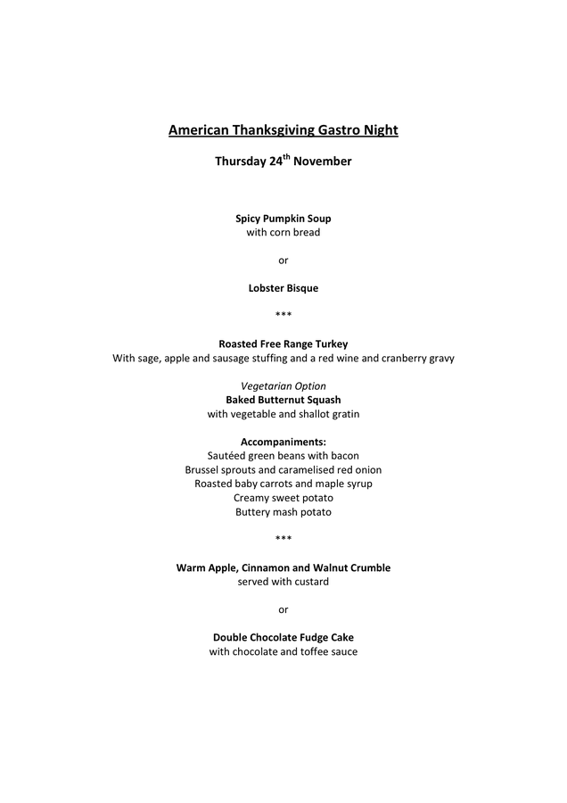 Thanksgiving gastro night menu in Word and Pdf formats
