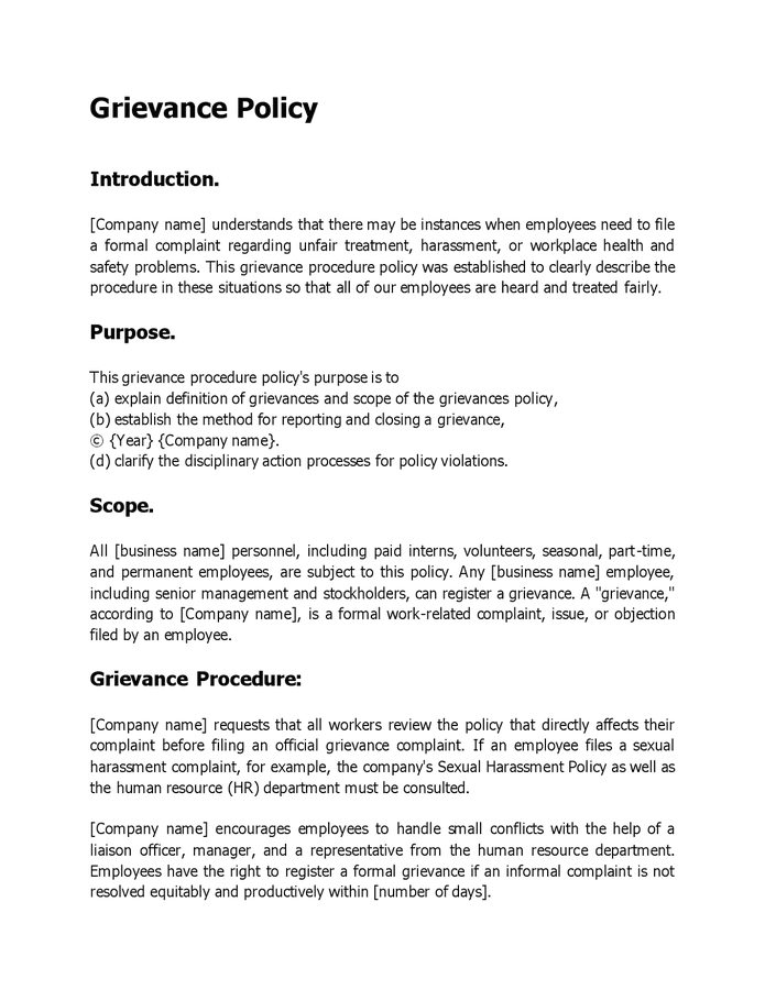 Grievance Policy In Word And Pdf Formats