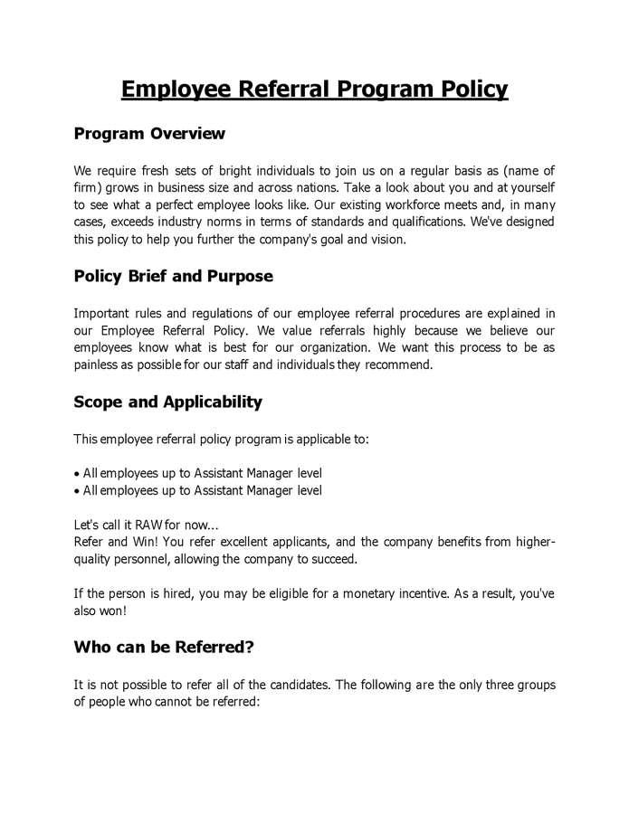 Employee Referral Program Policy In Word And Pdf Formats 9256