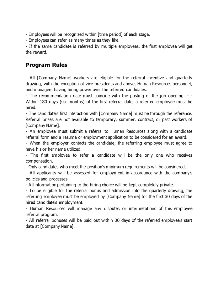 Employee Referral Program Policy In Word And Pdf Formats Page 3 Of 4 4210