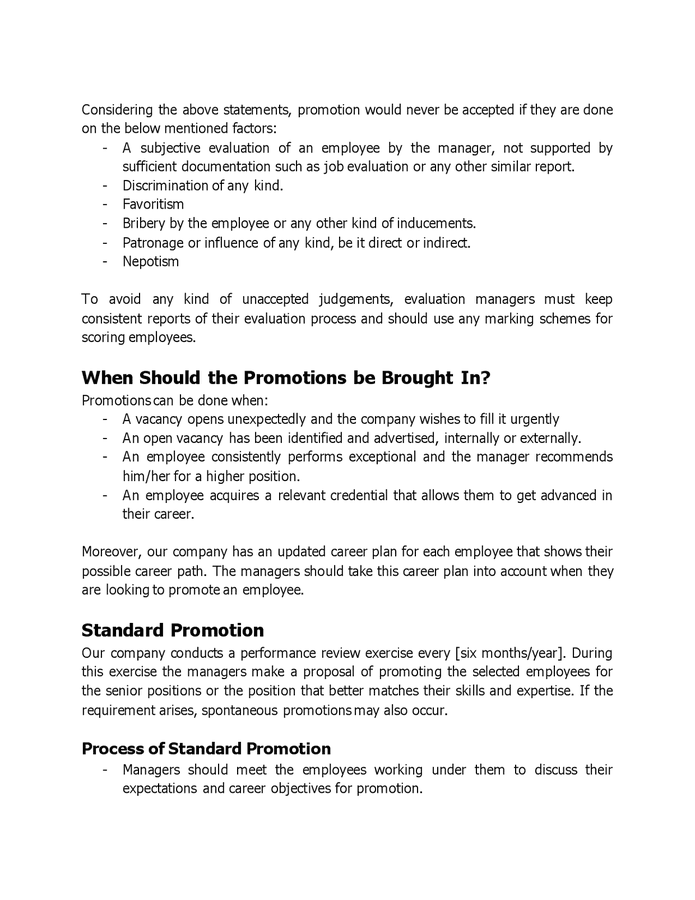 Employee promotion policy in Word and Pdf formats page 2 of 4