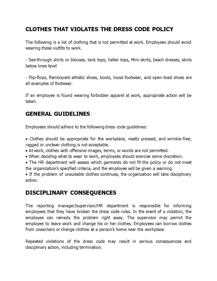 Dress code policy in Word and Pdf formats - page 3 of 4