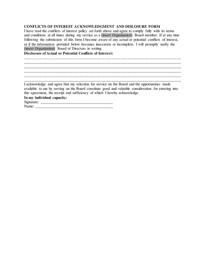 Confidentiality and conflict of interest policy and disclosure form in ...