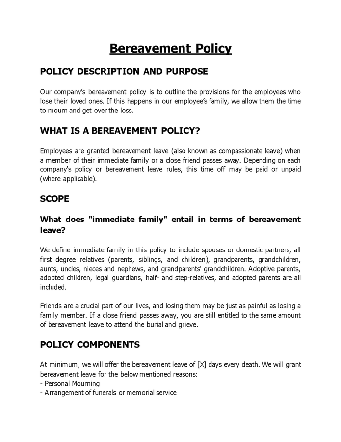 Bereavement policy in Word and Pdf formats